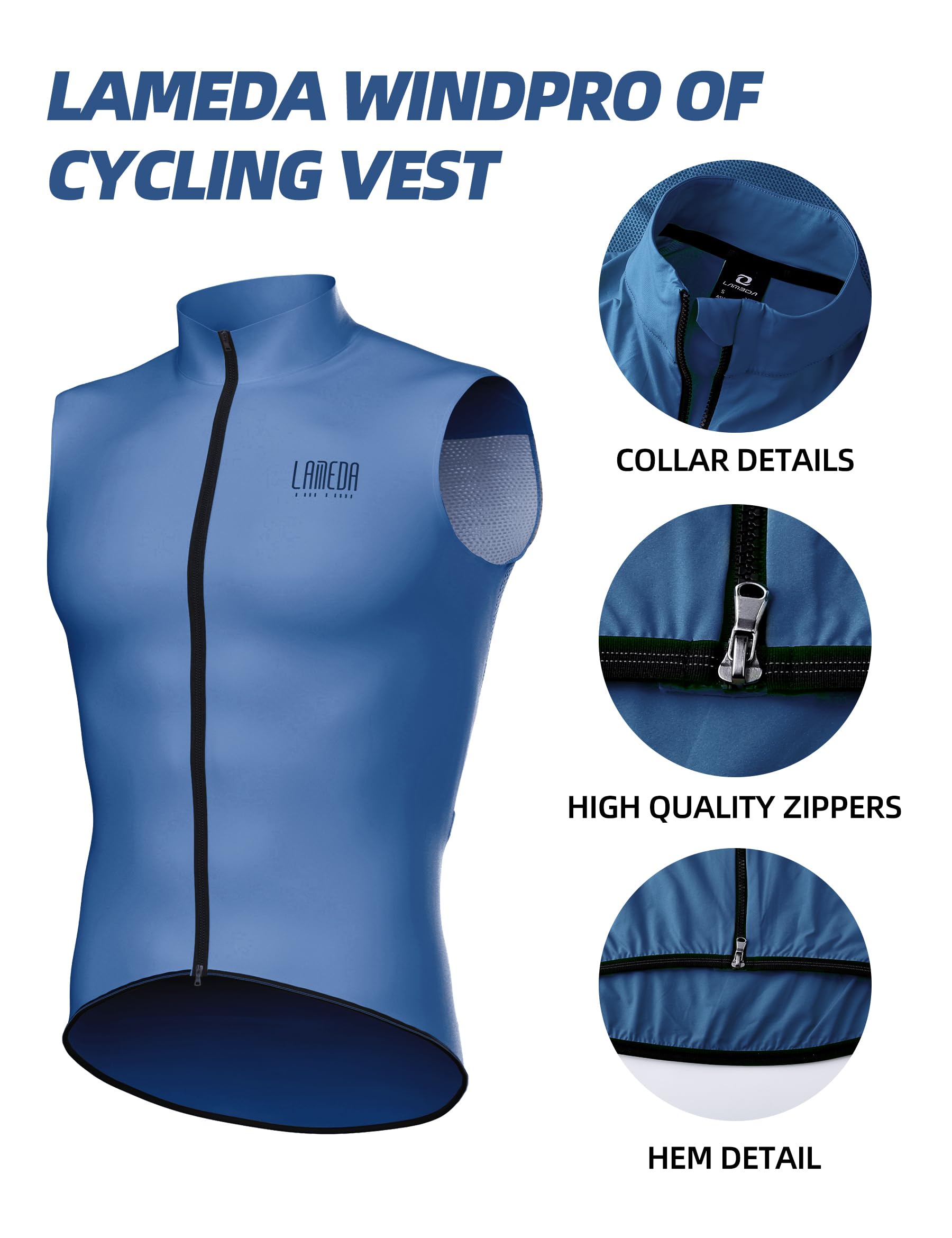 LAMEDA Softshell Men Cycling Vest Windproof Sleeveless Cycling Jacket Lightweight Breathable Packable Bicycle Clothing Jacket