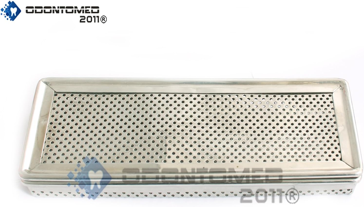 OdontoMed2011 Instrument Tray and Mesh Perforated Baskets Sterilization Tray 8" X 3" X 0.75" with Lid Stainless Steel, OD2011-DN-315