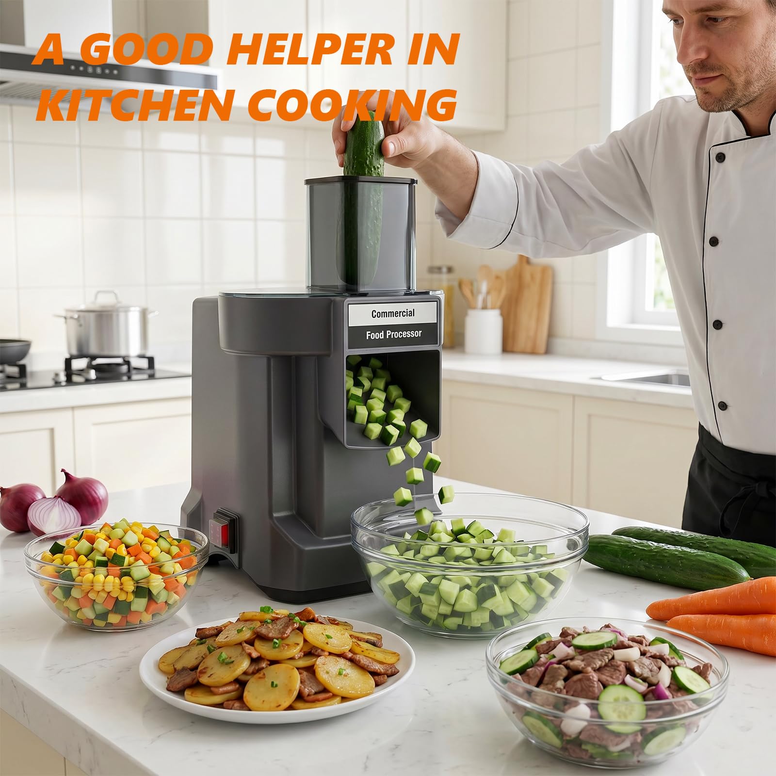 Tagliaverdure e affettaverdure elettrico Tagliaverdure a Cubetti Elettrico Cubettatrice per Verdure Frutta Professionale,affetta verdure elettrico a 2 Lame in Acciaio Inox Frutta e verdura da tagliare