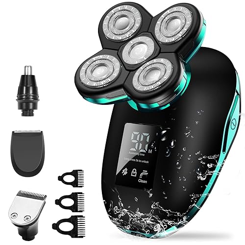 Maquinilla de afeitar eléctrica para hombres, pantalla digital 5 en 1, afeitadora eléctrica húmeda y seca, máquina de afeitar calva, recortadora de