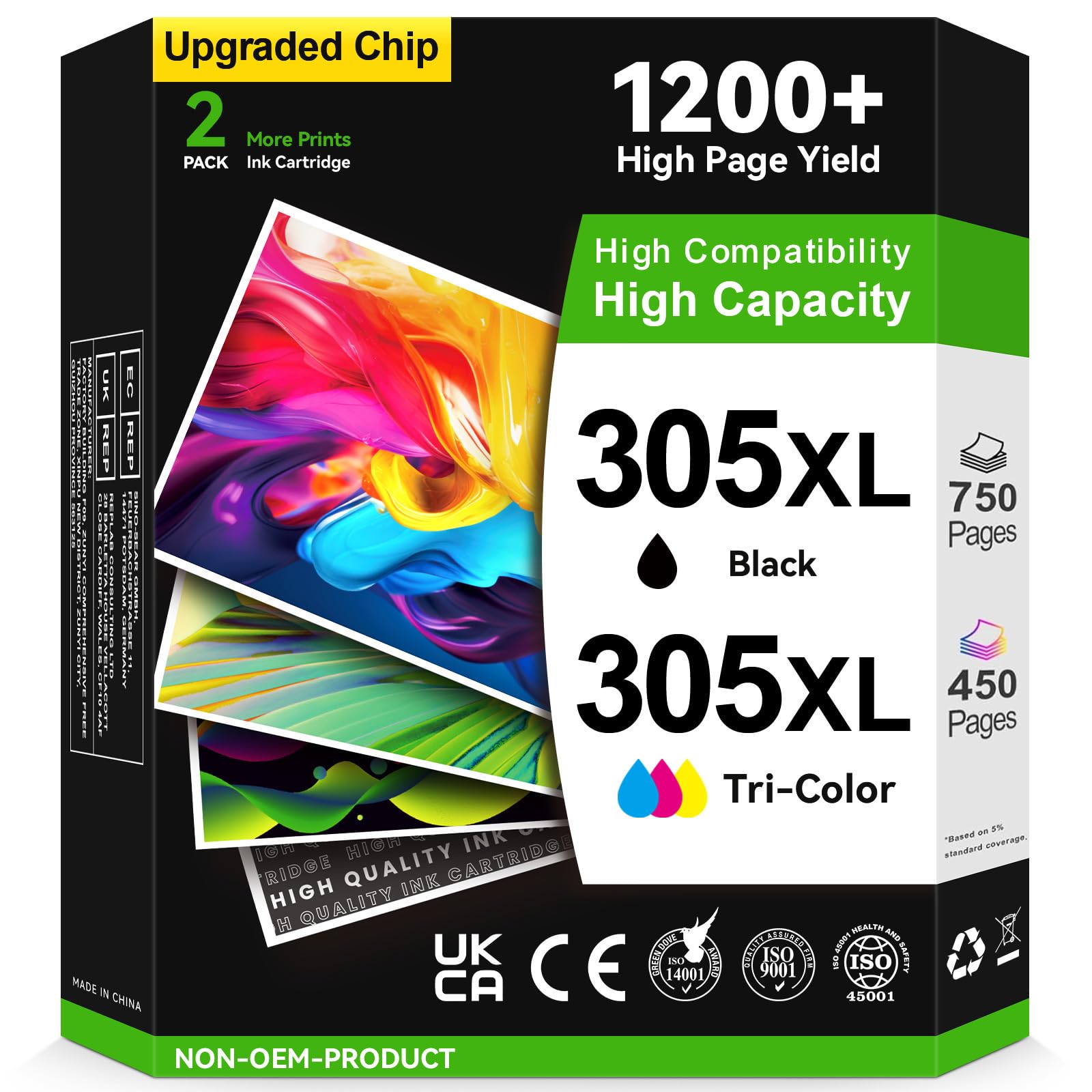305 Druckerpatronen XL, Kompatibel für Original HP 305 Druckerpatronen, 305 XL Schwarz/Farbig |750/450+ Seiten für HP DeskJet 2800e 2810e 2820e 2700 2710e 2720e Plus 4100 4120 Envy 6000 6020e 6032e