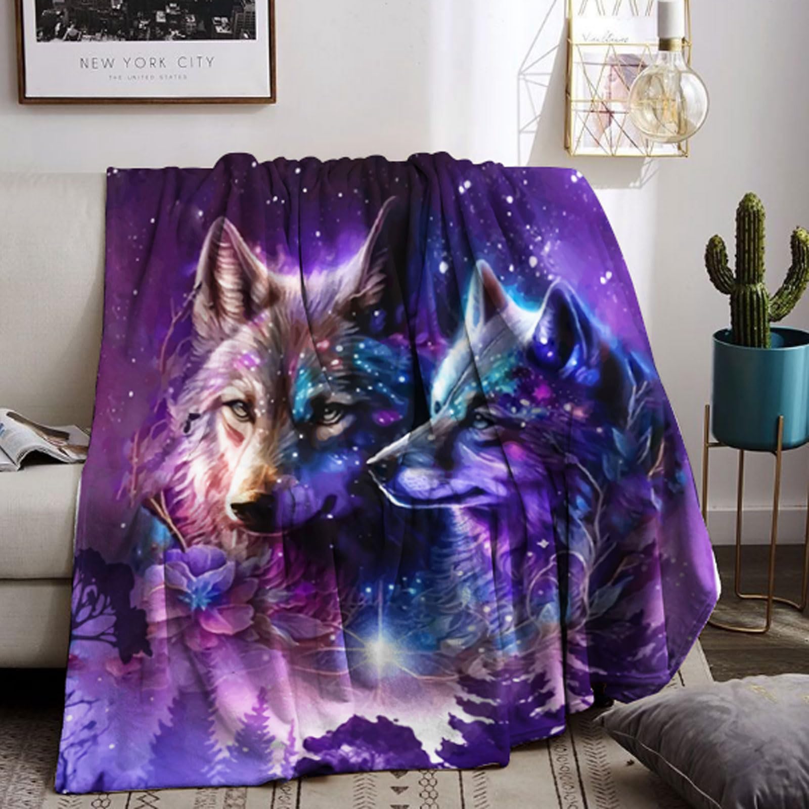 Jeté en microfibre pour voyage et canapé plaid enfant loup