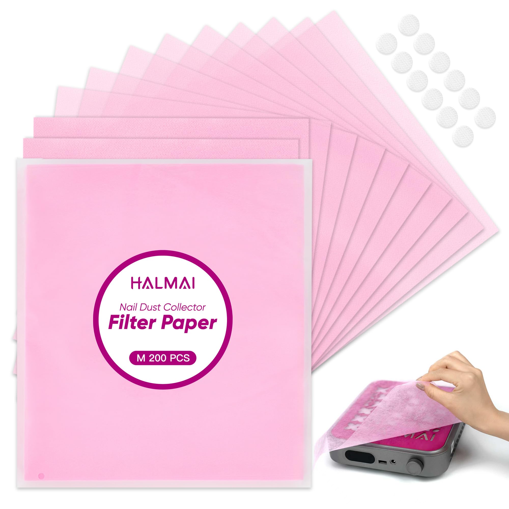 HALMAI 200 Fogli Carta Filtro Aspirapolvere per Unghie, Filtri di Polvere Monouso per la Maggior Parte delle Macchine, Aspirazione per Salon Unghie, Spa, Tecnico - Accessori (Rosa)