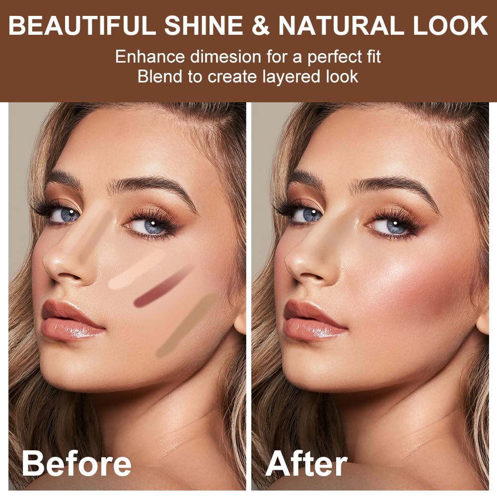 LOPHE Cream Contour Stick Makeup Kit, 3Pcs with Brush Waterproof & Easy to Blend - Image 4