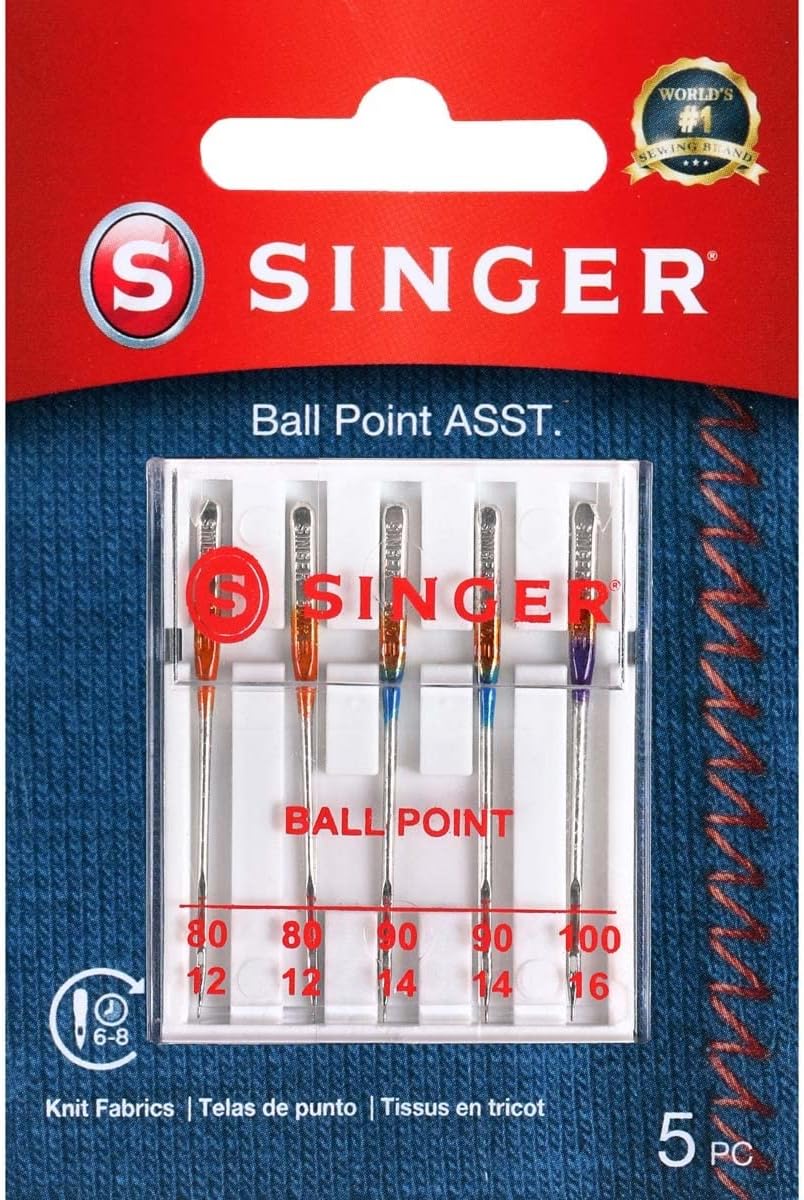 SINGER 4863 Universal Ball Point Machine Needles, Sizes 80/12, 90/14, 100/16, 5-Count