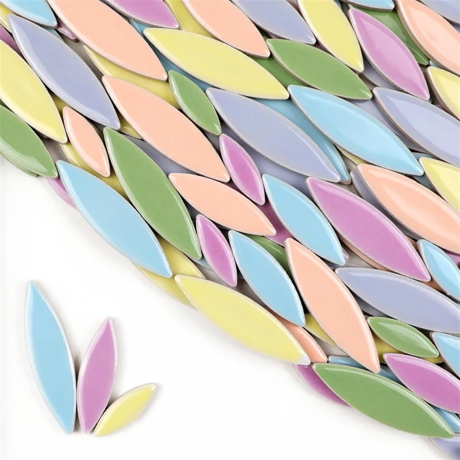 Mtadsbkfp Light Color Mix Mixed Colour Stained Glass Mosaic Tiles, Ceramic Willow Leaf Mosaic Tiles Kit Multicolor 4Mm Thick 510G 18Oz(Light Color Mix)