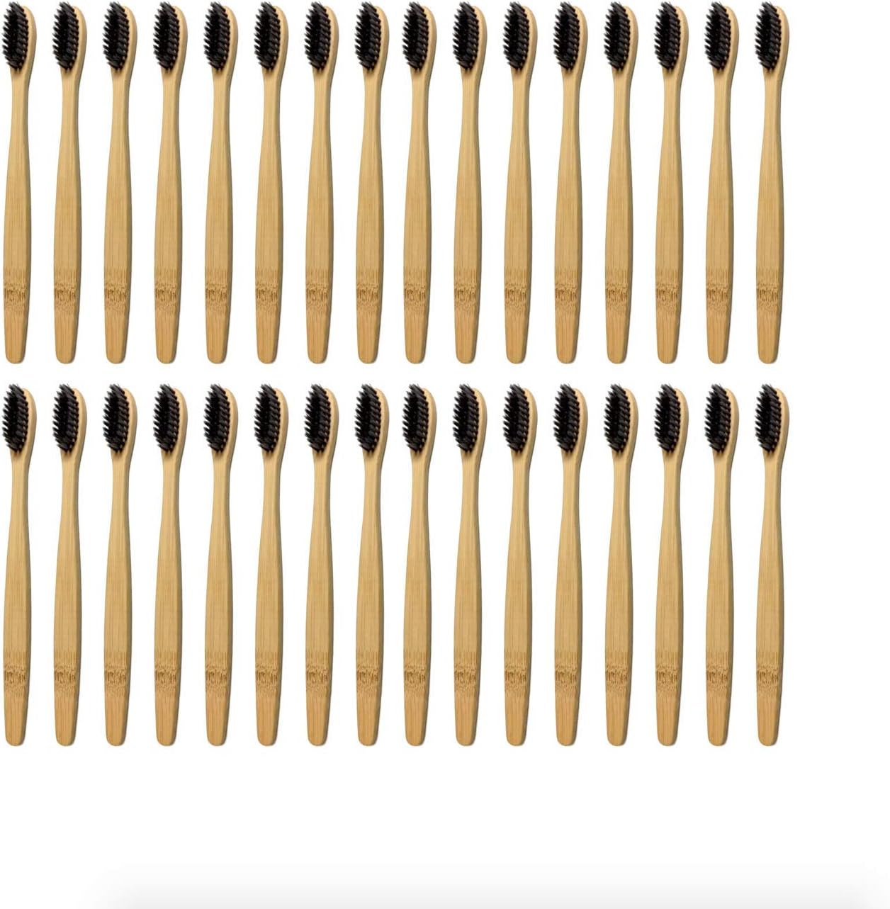 BPA-Free, Biodegradable, Organic Bamboo Toothbrush - Charcoal Infused Naturally Whitening Bristles, Pressed Glue-Free Bristles, Environmentally Friendly (32-Pack)