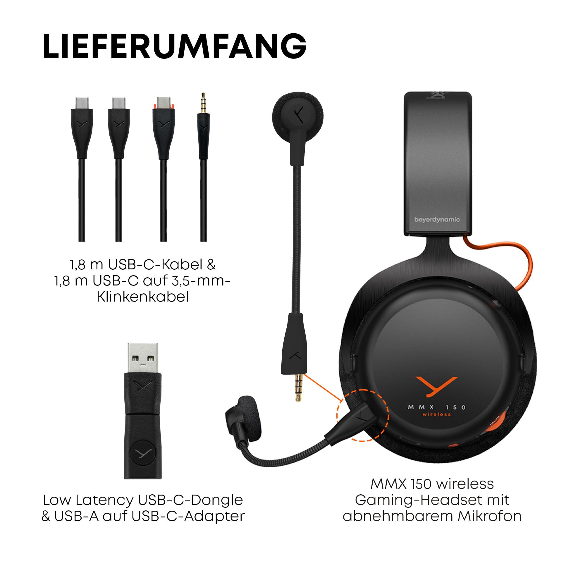 beyerdynamic MMX 150 Wireless - Kabelloses Gaming-Headset mit Klangpersonalisierung App, Velours-Ohrpolster, Akkulaufzeit von 50 Stunden in Schwarz