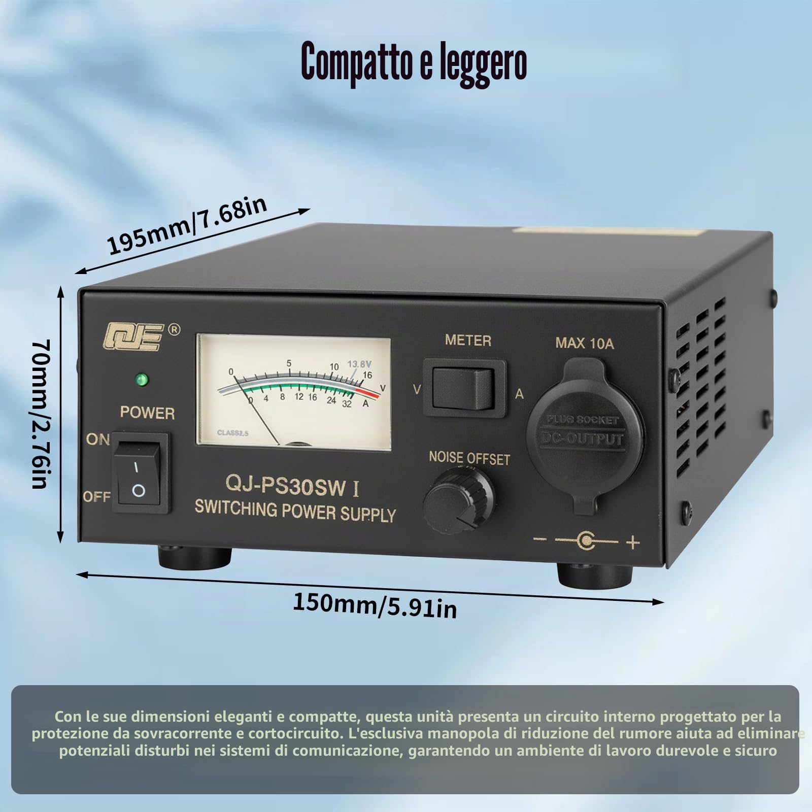 Alimentatore da banco, 30 A, 13,8 V, con controllo del rumore regolabile, convertitore CA-CC con presa accendisigari e maggiore sicurezza per radio HAM, radio amatoriali, CB, dispositivi da 13,8 V