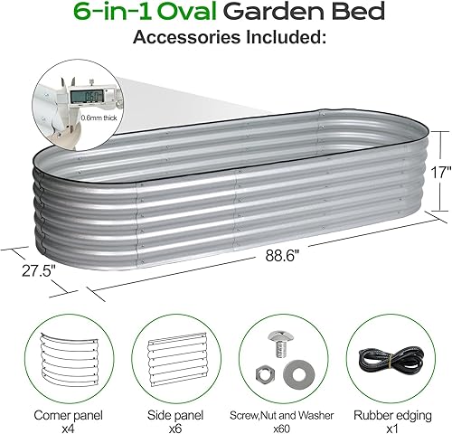 Miniatura 4 de Aoodor Kit de cama de jardín elevada ovalada galvanizada de 17 pulgadas de alto, caja grande de metal 6 en 1 para verduras, flores y hierbas, 7.5 x