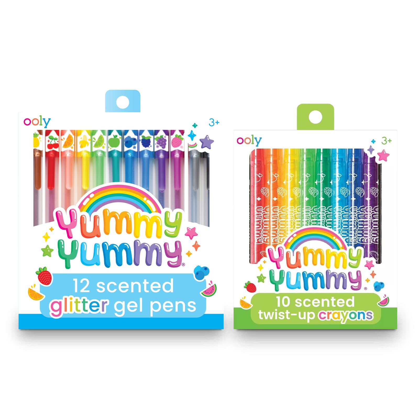 Ooly Scented Yummy Yummy Glitter Gel Pens (Set of 12) and Twist Up Crayons (Set of 10), Perfect for Kids, Adults, Art Supplies and Stationery Supplies, Great Kid's Activities for School