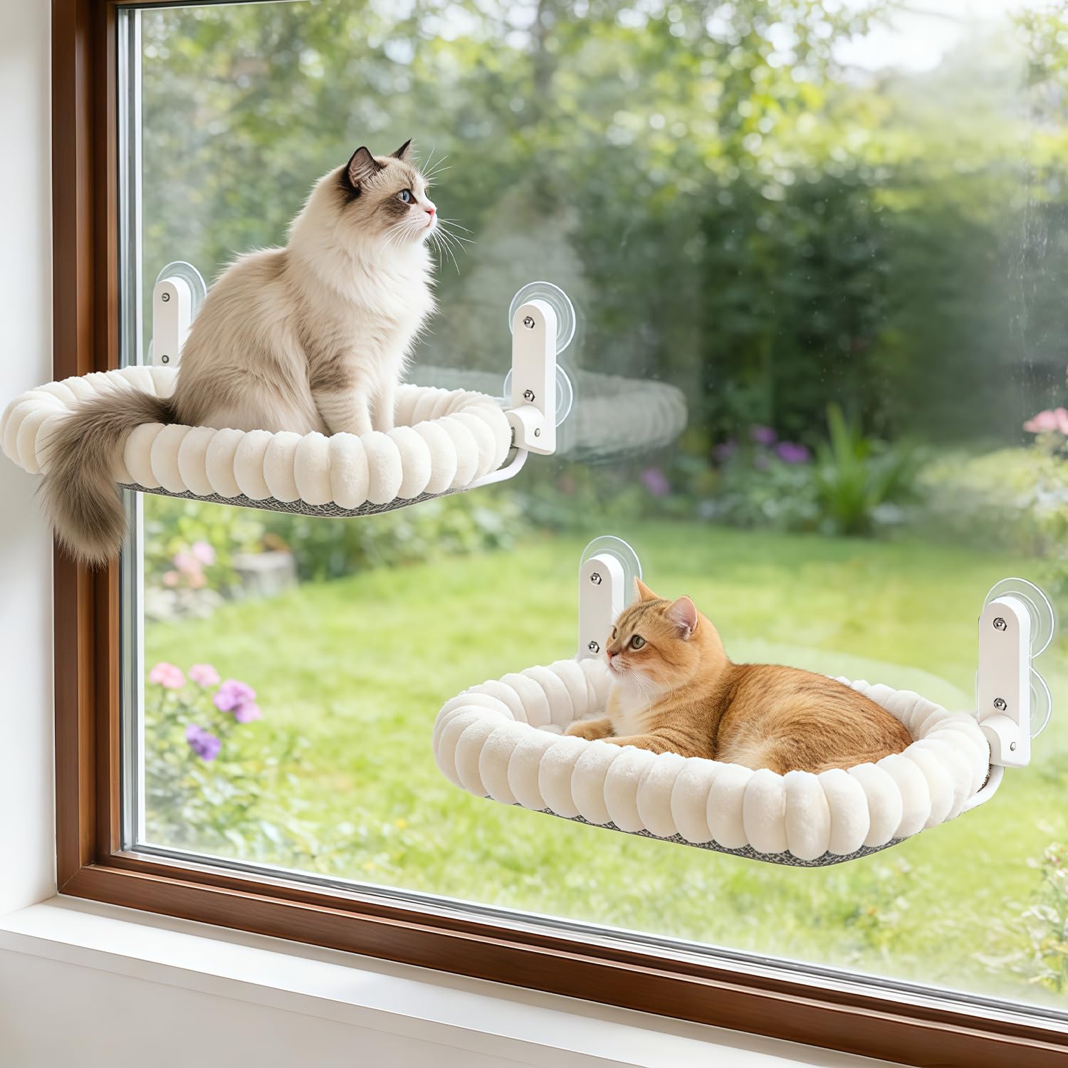 Zoratoo 2PC Cloud-Cuddle Cat Window Perch, Foldable Cat Hammock, M White