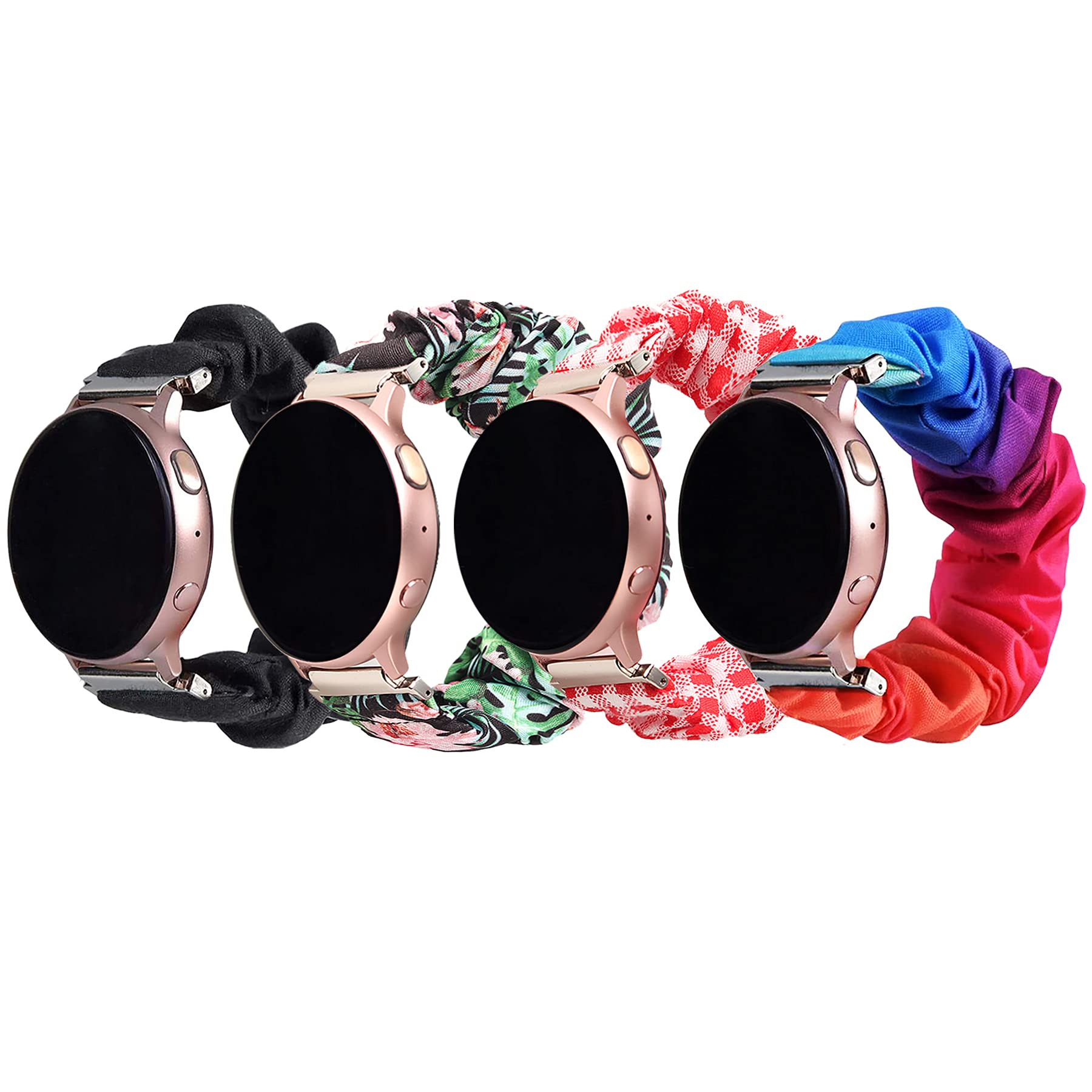 [4 pack] Compatible with Samsung Galaxy Watch Active/Active 2 40mm 44mm Scrunchies Bands,20mm Elastic Cloth Pattern Printed Fabric Wristband for Galaxy Watch 42mm/S2 Classic/Galaxy Watch 3 41mm Strap