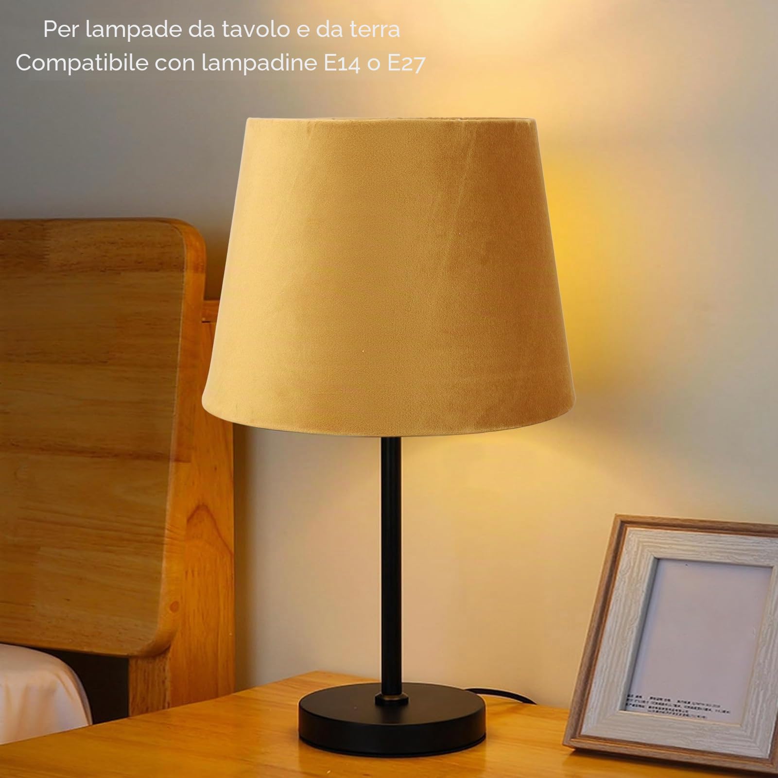 Paralume in Tessuto, Paralume Conico in Velluto E27 E14 Paralumi Moderni per Lampada da Terra da Comodino da Tavolo, 21,5 x 16,5 x 16 cm (Oro)