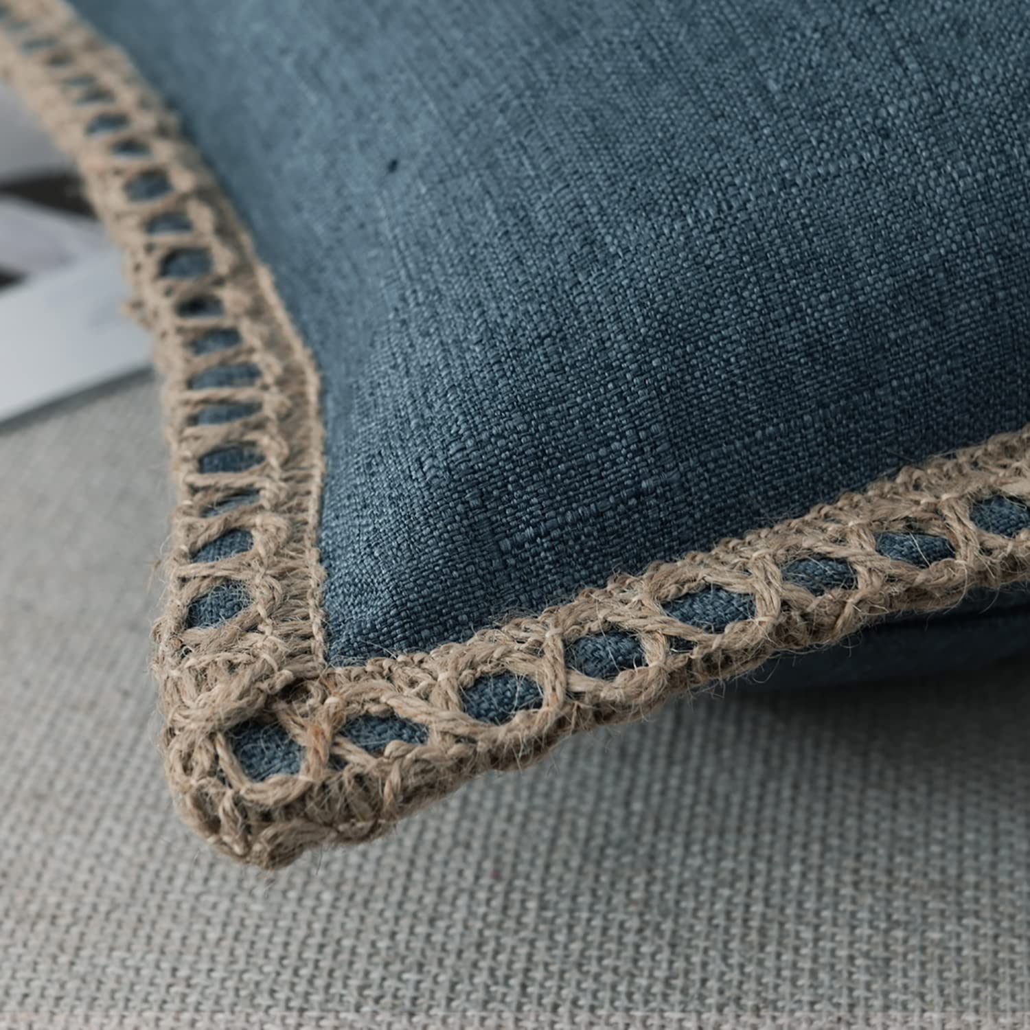 NordECO HOME Set di 2 federe per cuscini decorativi in ​​stile rustico - Bordi rifiniti in tela di iuta e lino, federe decorative per letto e decorazione domestica, 51 x 51 cm