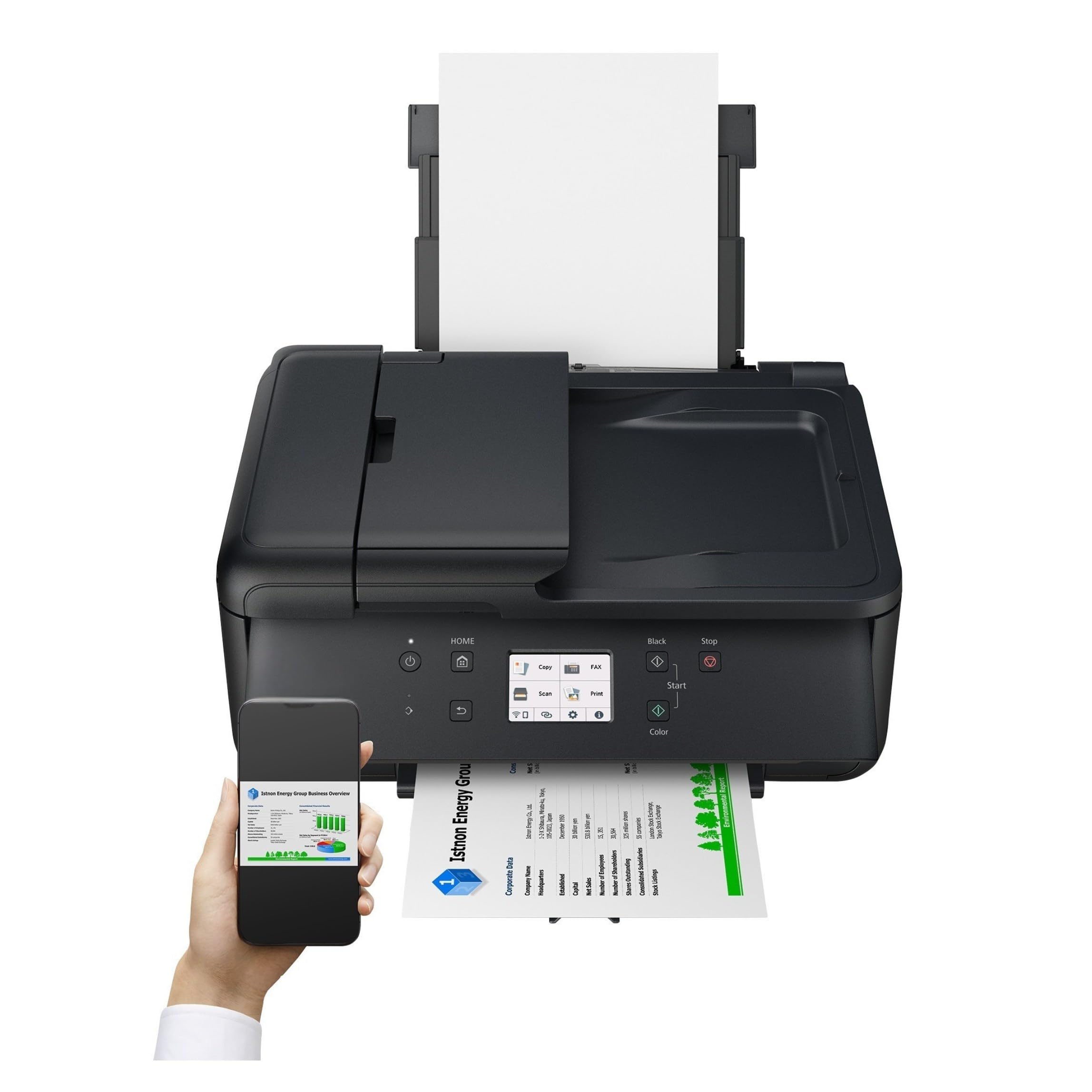 IC-Office TR7650 Farbtintenstrahl Multifunktionsdrucker 4-in-1 (Drucken, Kopieren, Scannen, Faxen, ADF, WLAN, AirPrint) schwarz + 5 XXL Tintenpatronen