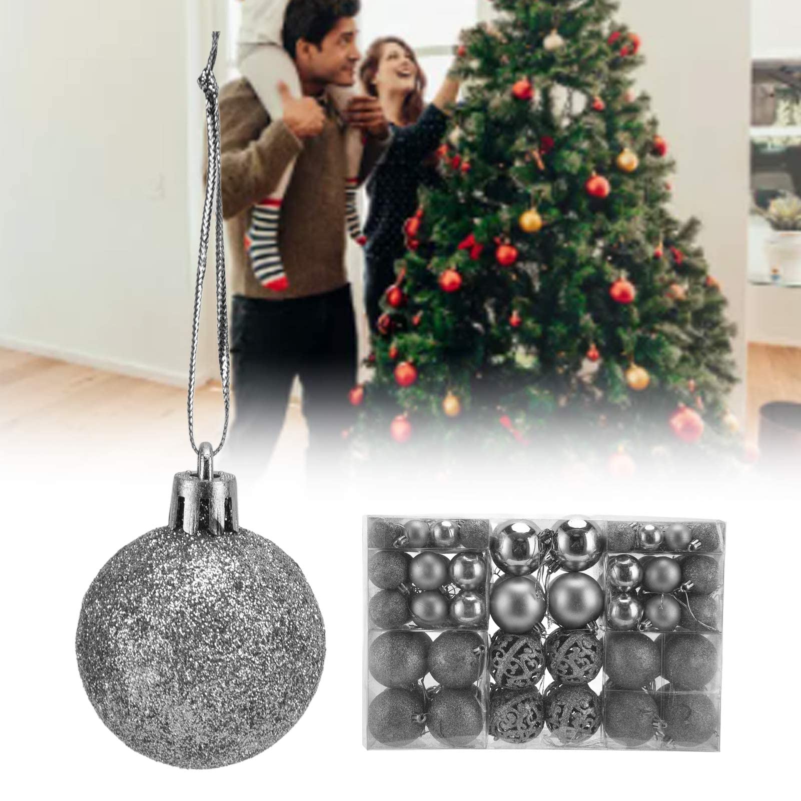 Juego de 100 bolas de Navidad, decoraciones colgantes de temporada, bolas de Navidad de plástico inastillables, juego a granel para decoración de árbol de Navidad (plateado)