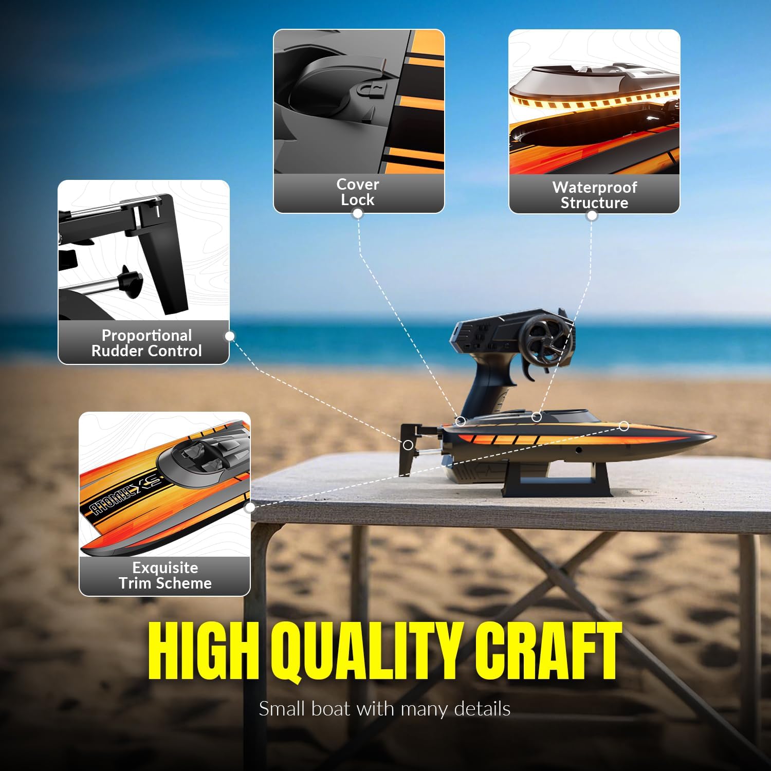 volantexrc Remote Control Boats for Pools and Lakes 30+MPH AtomicXS High Speed RC Boat for Adults Gifts with 2 Batteries & Reverse Function (795-5 Orange)
