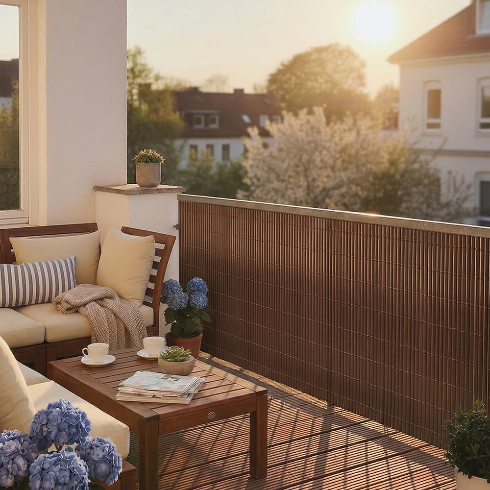 Mazovia Malla de Ocultación PVC 150x500 cm, Marrón, Ocultación Balcón, Terraza, Jardín, Resistente a la Intemperie y a Los Rayos UV, Moderno Pantalla de Privacidad, Todo el Año, Sin Taladrar