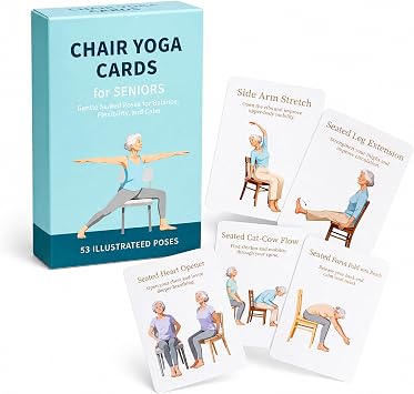 Oversized Chair Yoga Cards for Seniors, 53 Seated Yoga & Stretch Poses, Large-Print Step-by-Step Exercise Deck with Storage Box, Low-Impact Mobility & Flexibility Workouts for Older Adults
