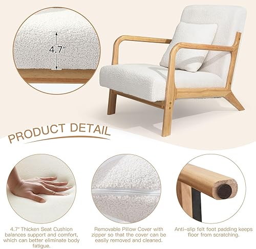 Miniatura 4 de Esright Silla decorativa de mediados de siglo con cojín sillón de madera silla de lectura de tela moderna silla de salón para sala de estar