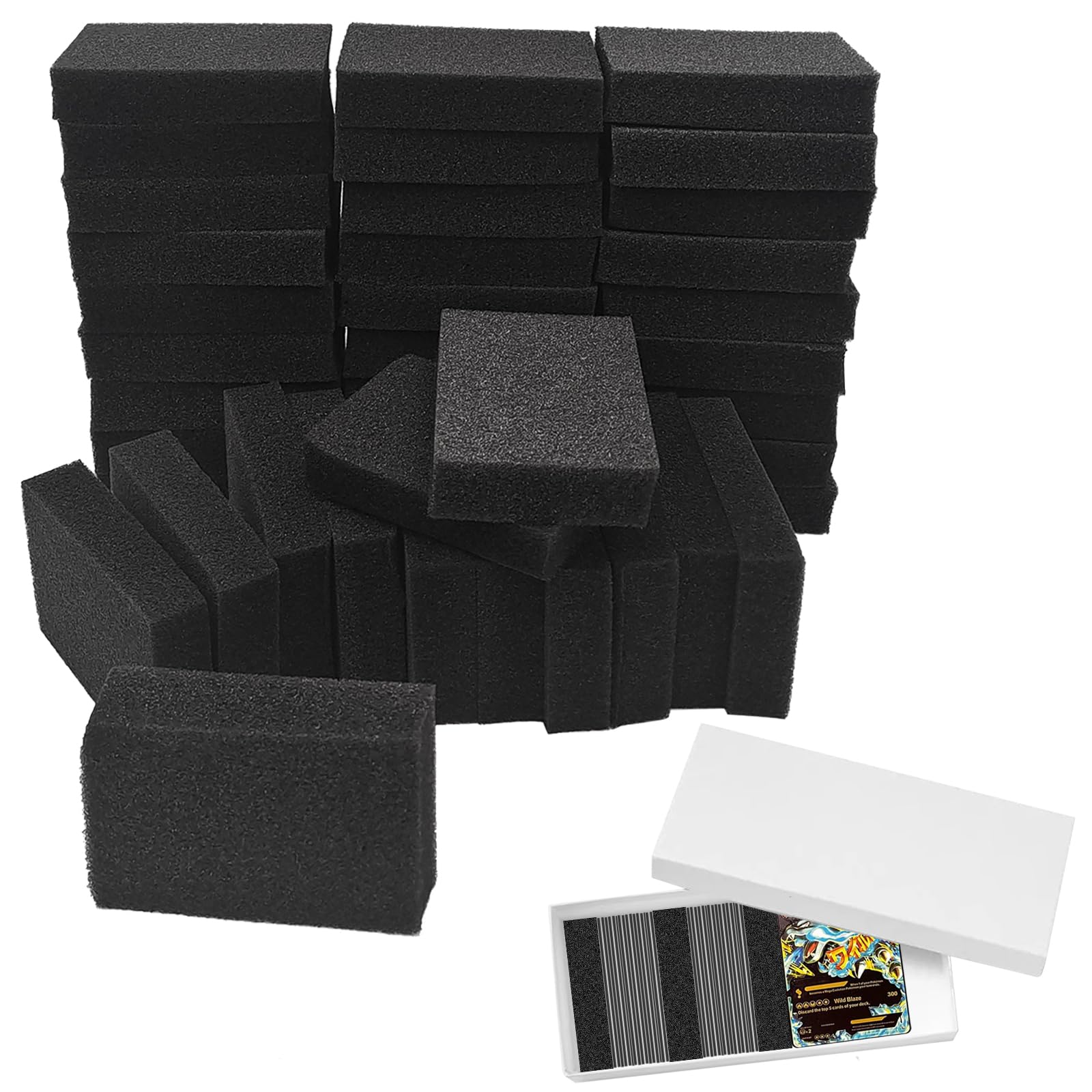 LYMOI 40 Pcs Foam Dividers, High Elasticity Multifunction Shock Absorbing Card Sponge Separators Inserts for Storage Boxes Games Sports Cards