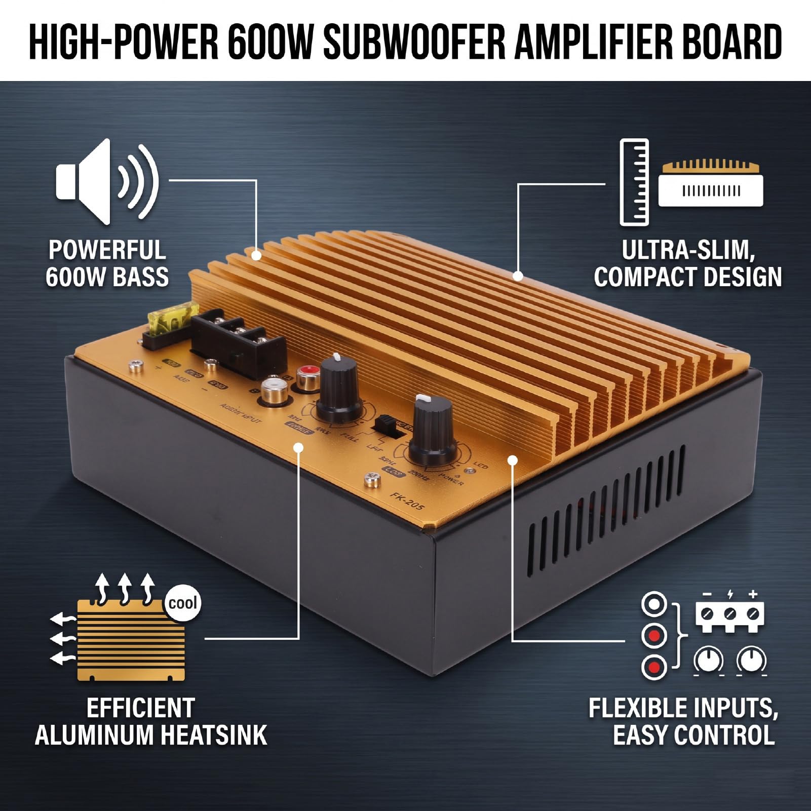 Fabater Amplificador de Audio para Coche, 600 W