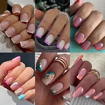 CTTHNBD 6 Packs 144 Pcs Press on Nails Square, French Tip Press on Nails Short, Medium - Fake Nails Kit for Women 12 Sizes - 6 Styles
