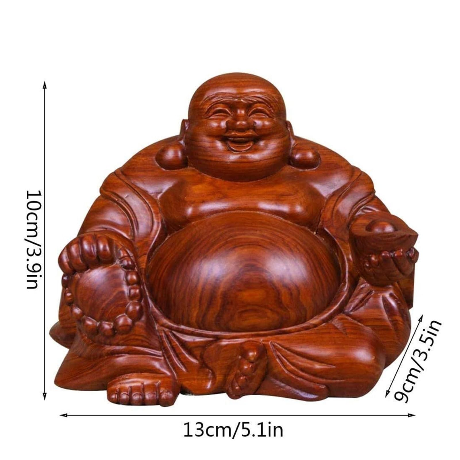 Artystyczna figurka dekoracyjna na biurko, feng shui, naturalna czerwona sztabka, posąg buddów, ozdobna rzeźba, drewniana figurka Hotei szczęśliwego Buddy, przyciągająca szczęście, bogactwo (13 x 9 x