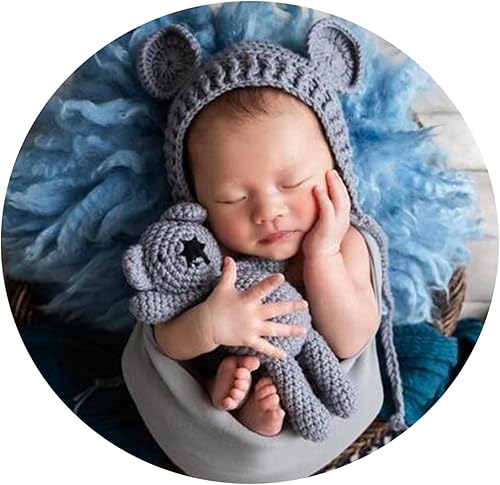 Miniatura 10 de Accesorios de fotografía para recién nacidos, sombrero de oso, sesiones de fotos de bebé, trajes de fotos para posar fotos de ganchillo, oso muñeca
