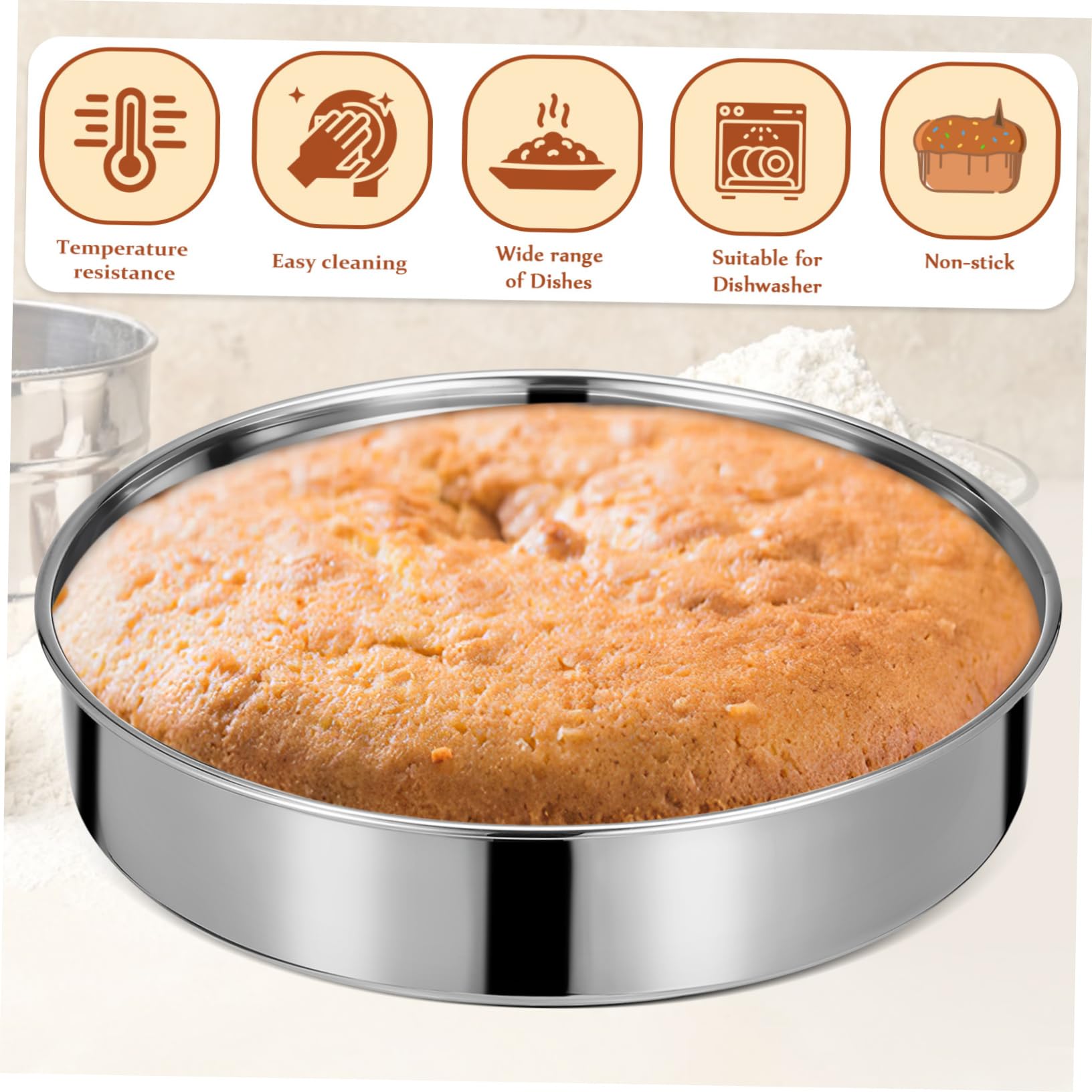 Juego de 2 moldes redondos de acero inoxidable duraderos y de distribución del calor para hornear antiadherentes, ideales para pasteles, postres y pasteles