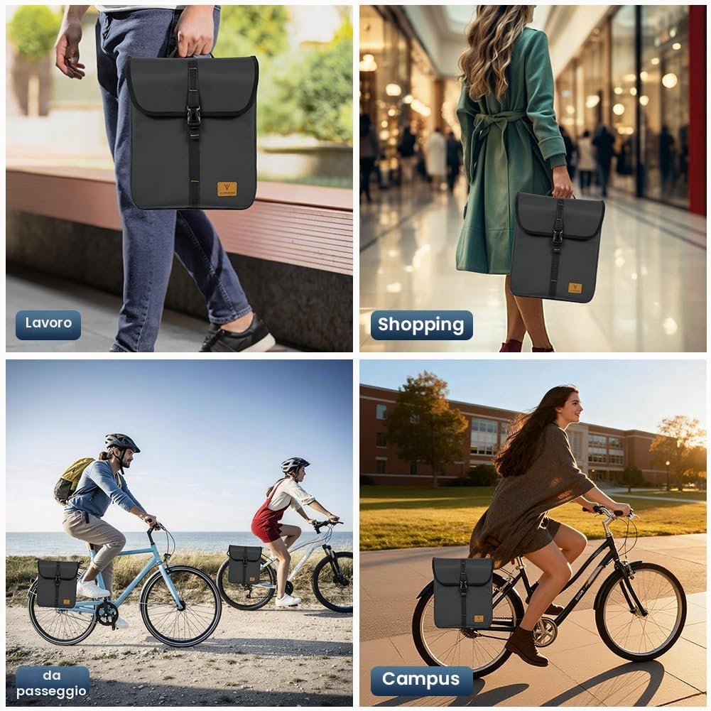 1 Pezzi Borse Bici Posteriore Laterali, Borsa da Bicicletta per Portapacchi, Espandibile Fino a 24L, Impermeabile, Unisex, Adatto per Ciclismo, Viaggi e Spostamenti, Nero