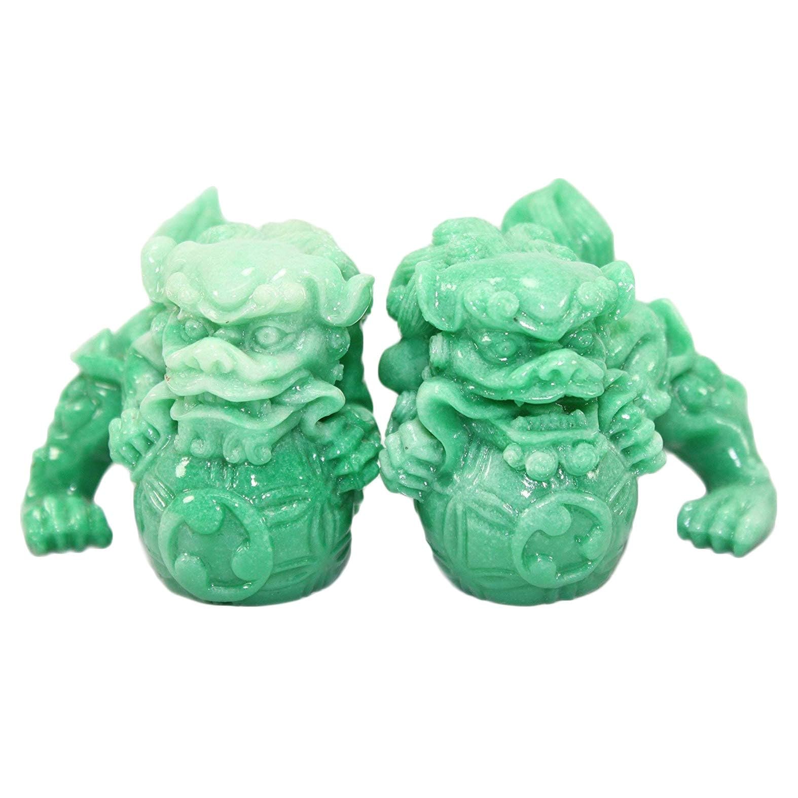 usamjtable Feng Shui Pair of 2" Green Foo Dogs Guardian Lion Wealth Protection Statue Figurine Paperweights Housewarming Congratulatory Gift