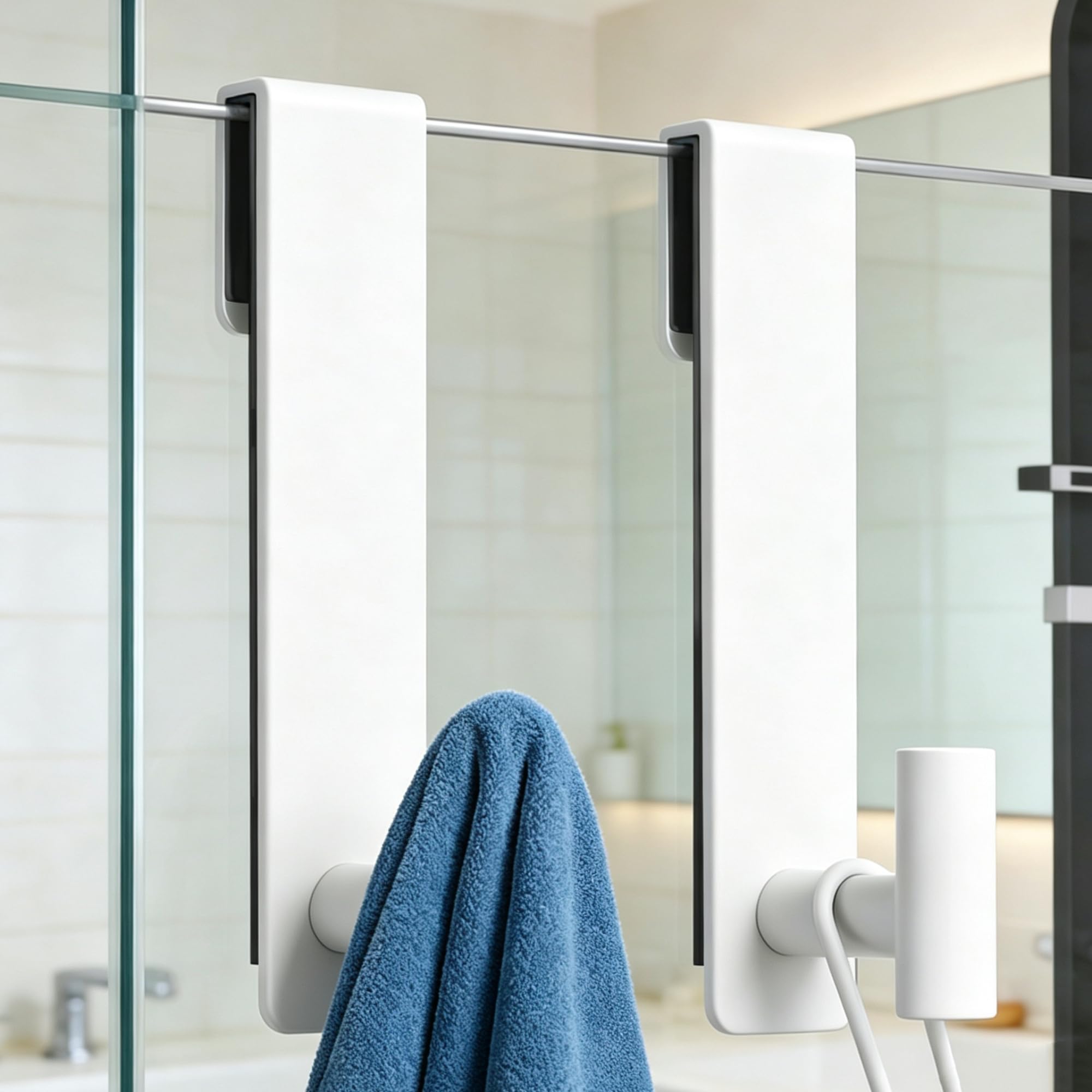 PMMASTO White 7.5 Inch Shower Door Towel Hook, Fits 3/8-Inch Glass
