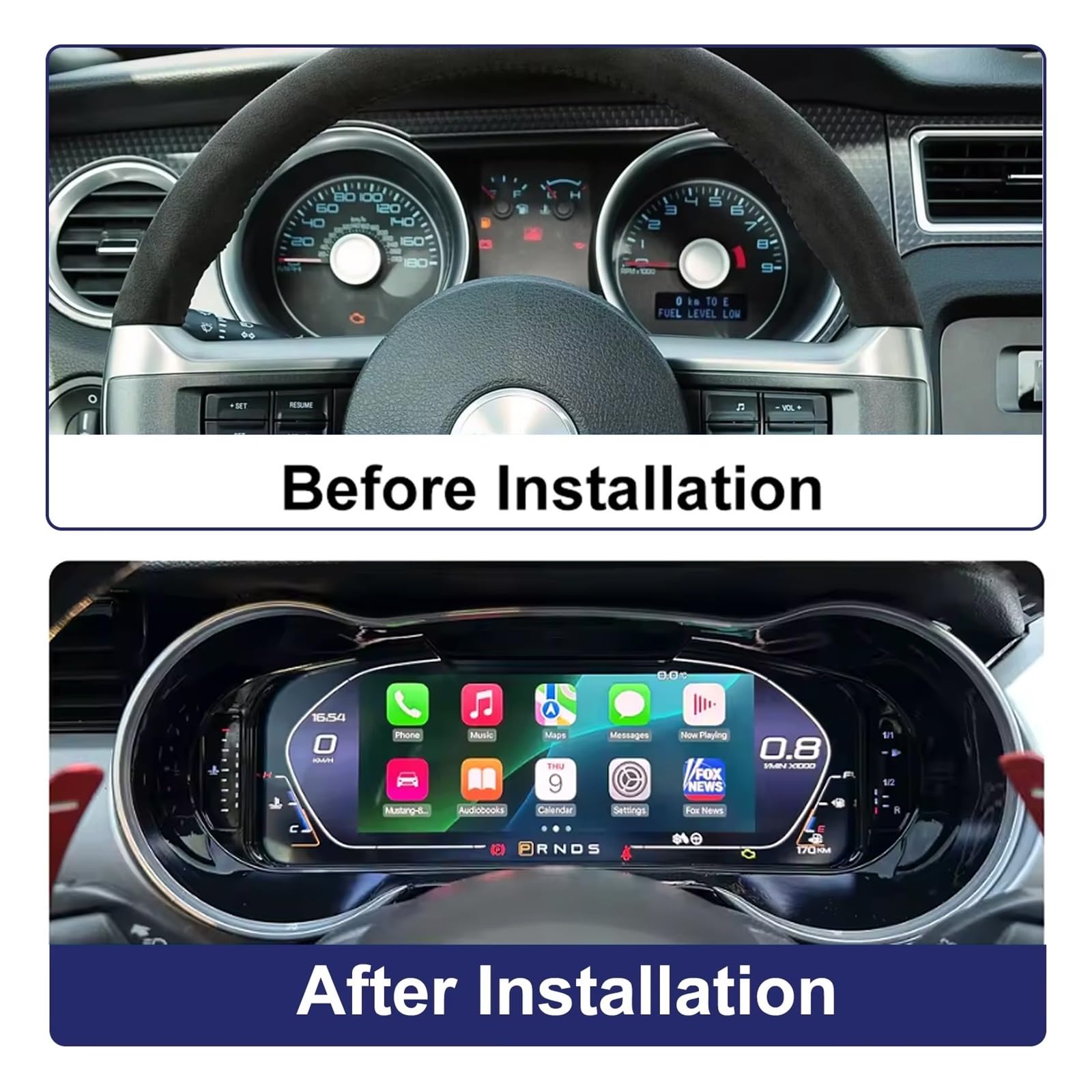 Panel de instrumentos digital de 12,3 pulgadas compatible con Ford Mustang (2015-2021), odómetro, tacómetro y compatibilidad con iOS y Carplay.(LHD)