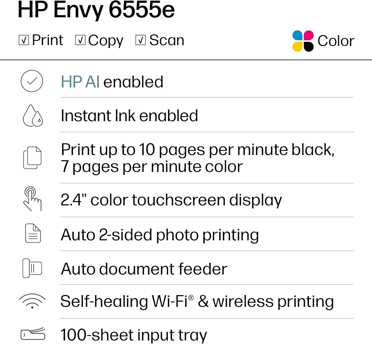HP Envy 6555e Wireless All-in-One Color Inkjet Printer, Portobello, Print, scan, copy, Duplex printing Best-for-home, 3 month Instant Ink trial included, AI-enabled (714N5A) (Renewed)