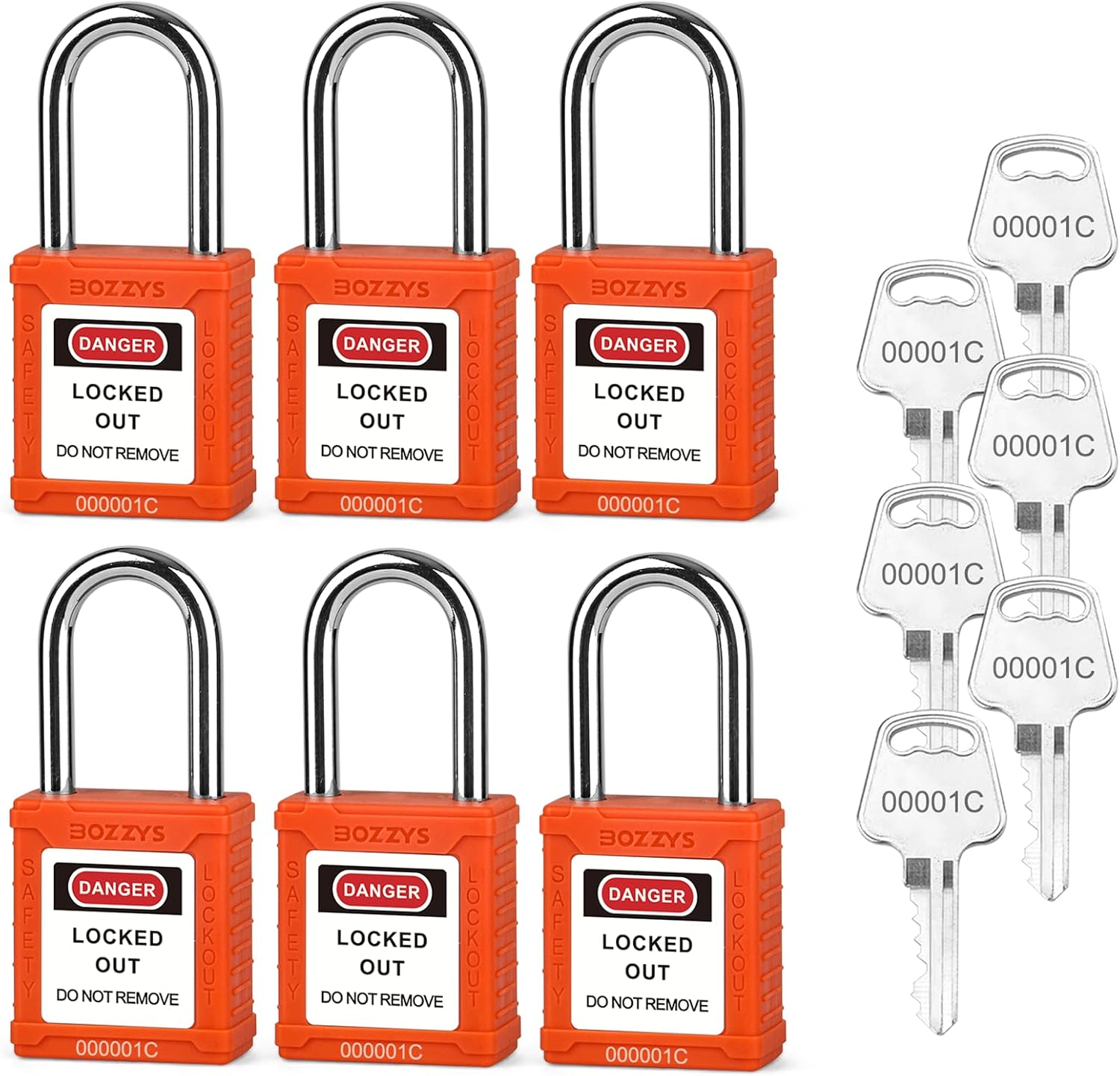 BOZZYS Lockout Tagout Locks 6 Pack|OSHA Orange Loto Locks Keyed Alike|6 ...