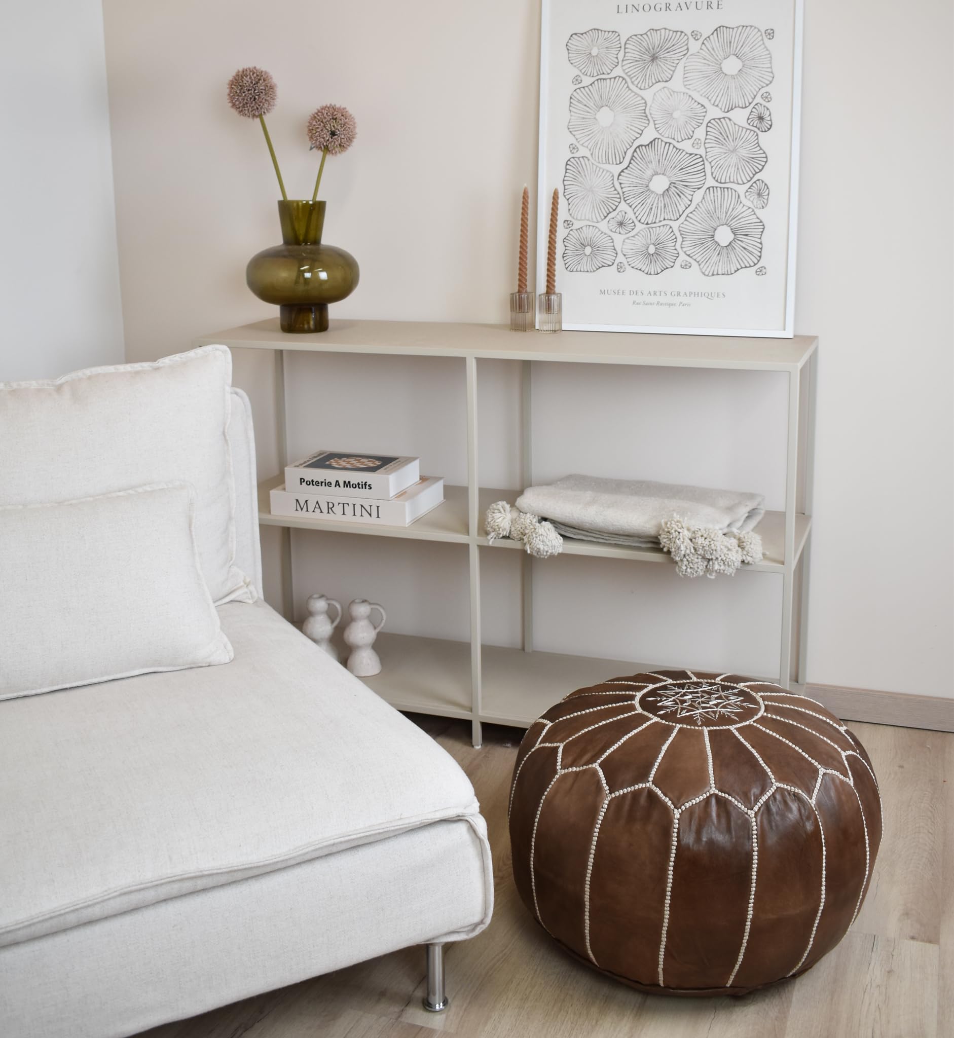Fait Main Pouf Marocain Cuir | Coussin Berbère, Repose-pieds Pouf En Cuir
