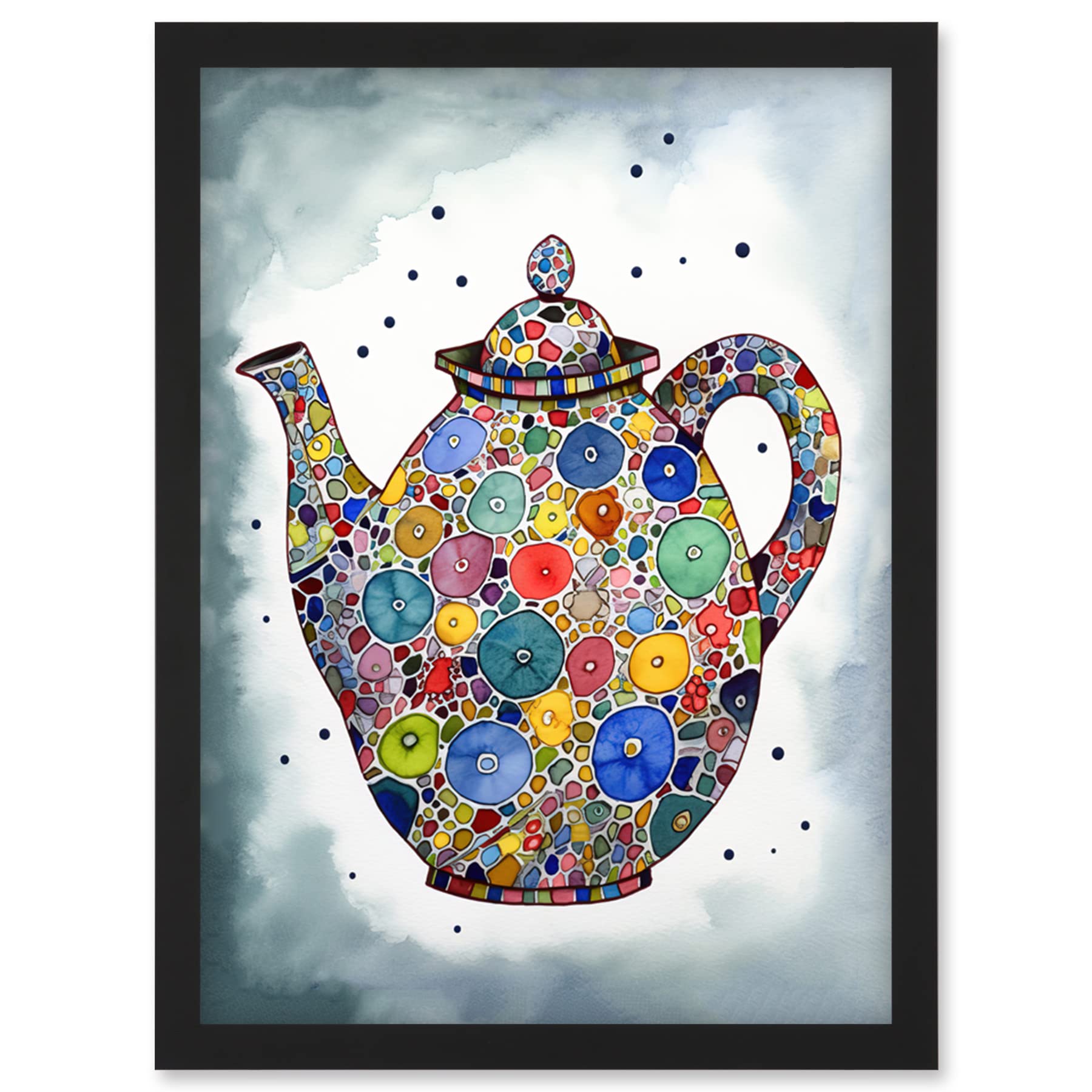 Artery8 Colourful Teapot Folk Art Kitchen Artwork Framed Wall Art Print A4