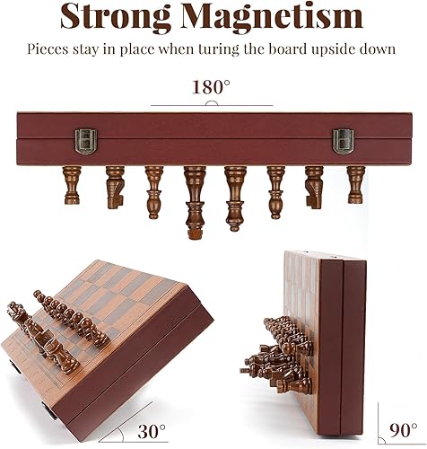 Miniatura 3 de Juego de ajedrez magnético fuerte para adultos y niños, tablero de ajedrez de cuero de 15.4 pulgadas y piezas de ajedrez de madera hechas a mano con