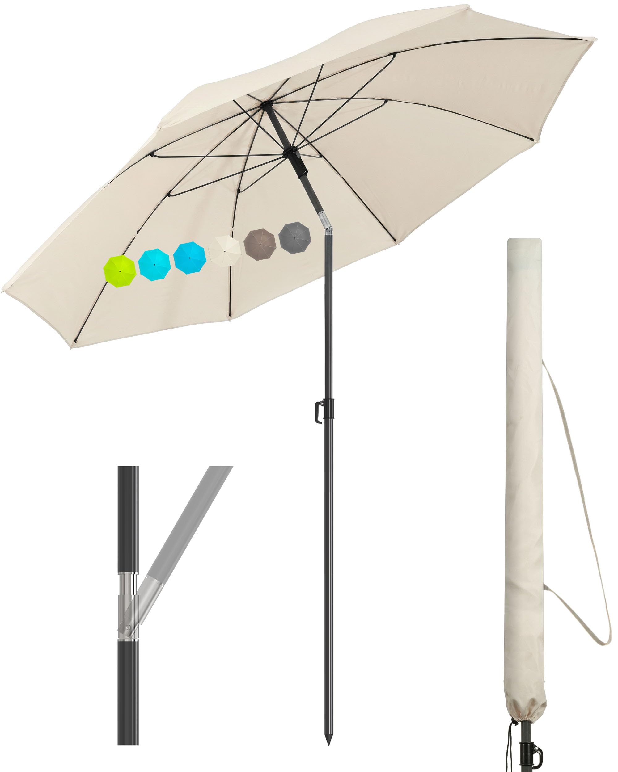 Menz Sonnenschirm Balkon + Sonnenschirmhülle - UV50+ Strandschirm 180 cm, Balkonschirm mit Knickfunktion, Gartenschirm, Sonnenschirm Strand