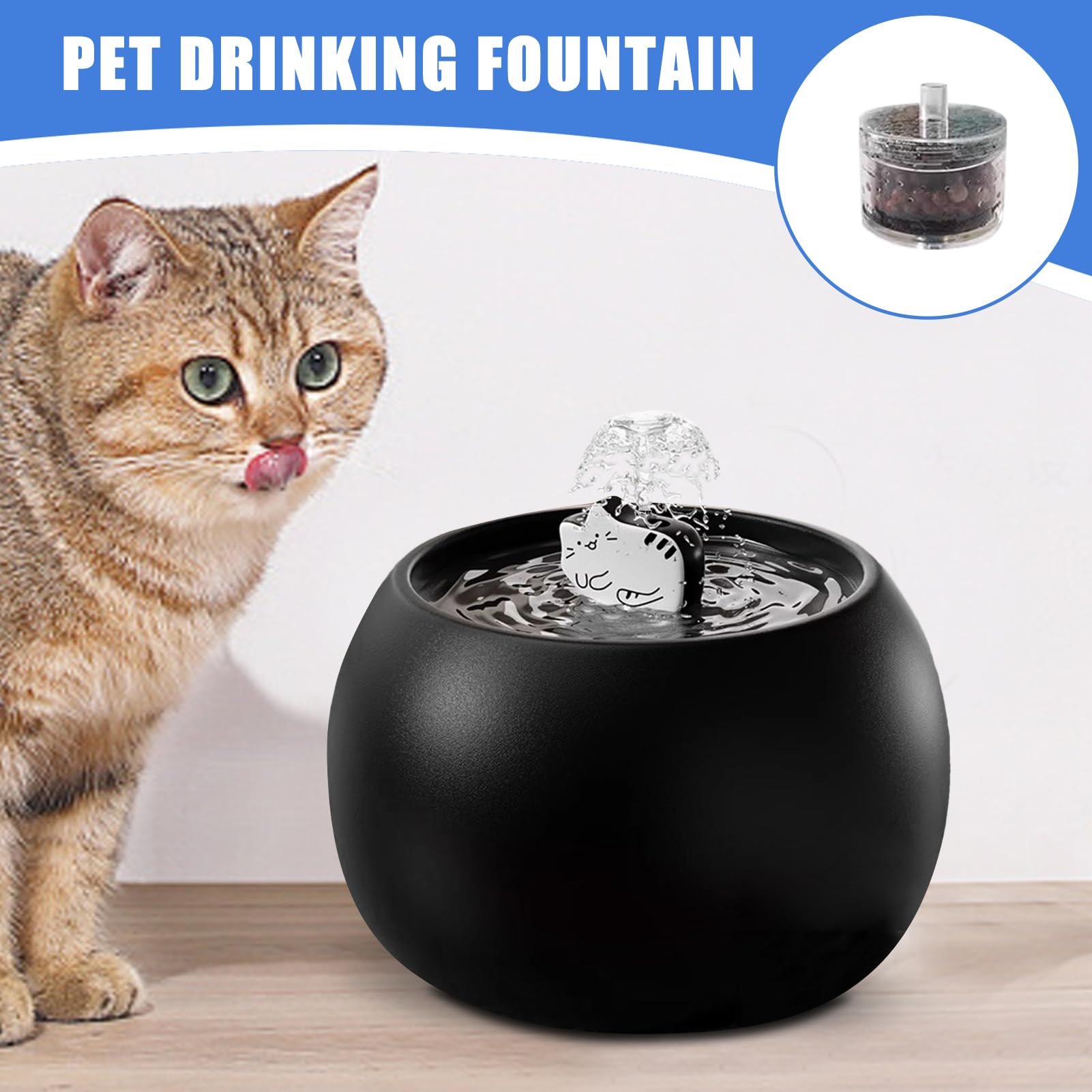 Fontaines À Chat,Fontaine À Eau Amovible pour Chats D'Intérieur | Distributeur d'eau Électrique Rechargeable 3D À Détection Automatique pour Chien Chat À La Maison Et À L'extérieur