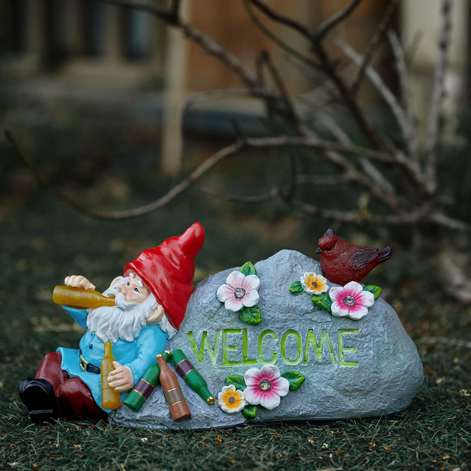 Estatua de gnomo borracho con bienvenida, estatua de resina de 11.8 pulgadas para el día del padre, Navidad, Acción de Gracias, regalos de limpieza de casa, decoraciones de gnomo para patio