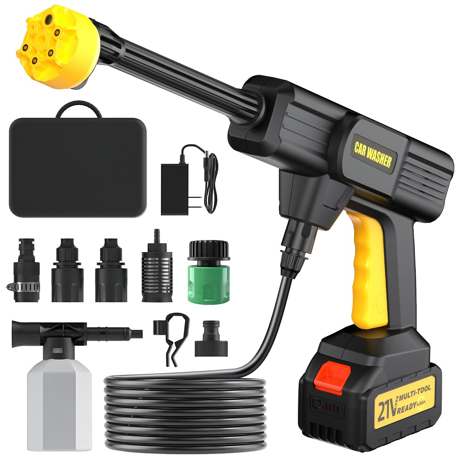 100Bar Nettoyeur Haute Pression sans Fil 2026, 6 en 1 Nettoyeur Haute Pression sur Batterie, débit de 240 L/h, Moteur en Cuivre Pur, 20 000 TR/Min, pour Voiture, Moto, Fenêtres et Terrasse