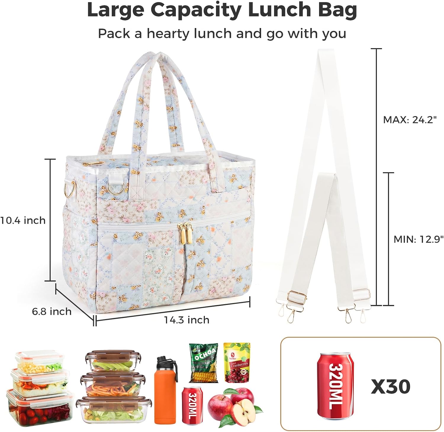 Large Lunch Box for Women, Insulated Lunch Bag for Work, Patchwork image 2