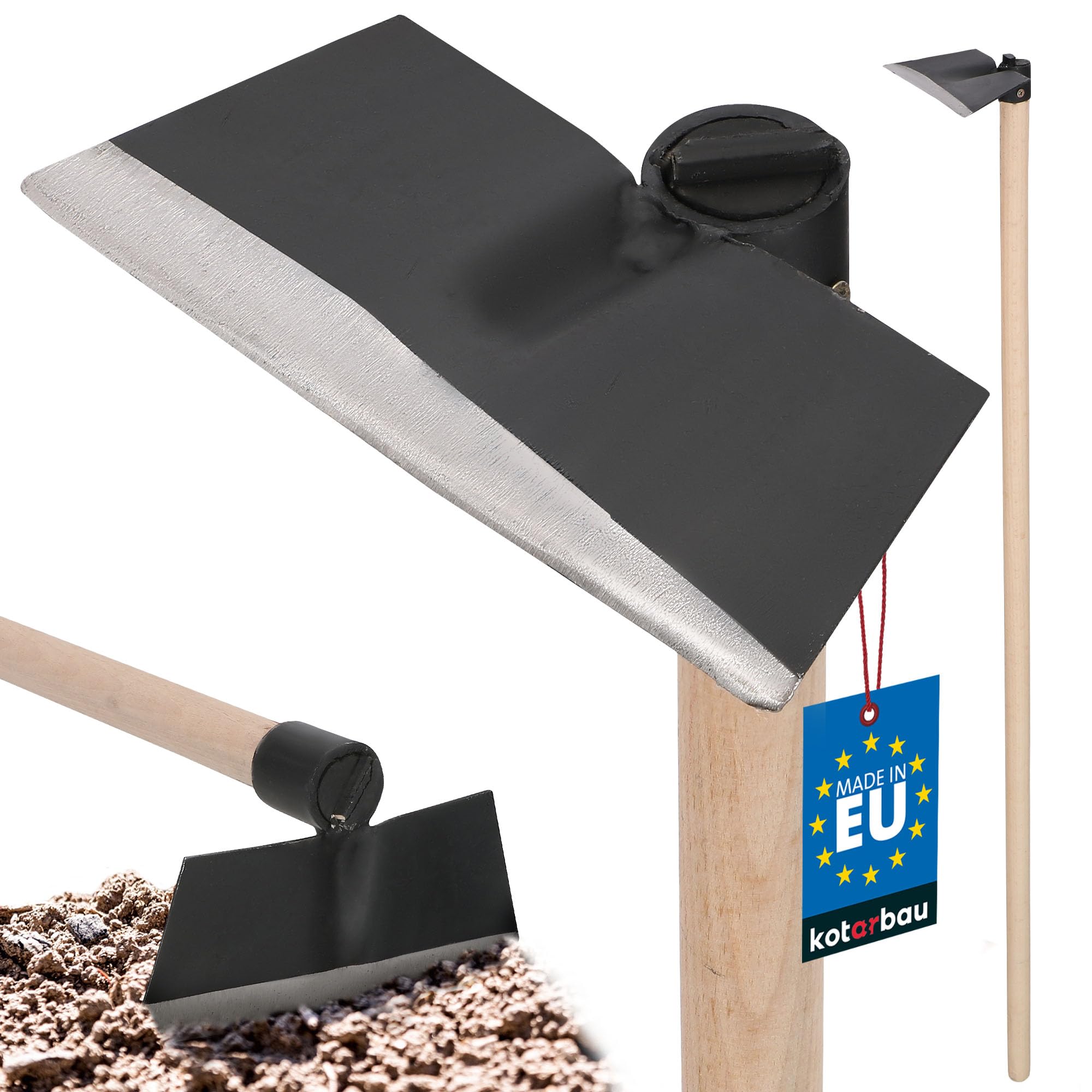 KOTARBAU® Binette 214 x 85 mm Trapézoïdale Houe en Acier avec Manche en Bois 110 cm Accessoire de Jardin Outil de Jardinage Accessoires de Plantation