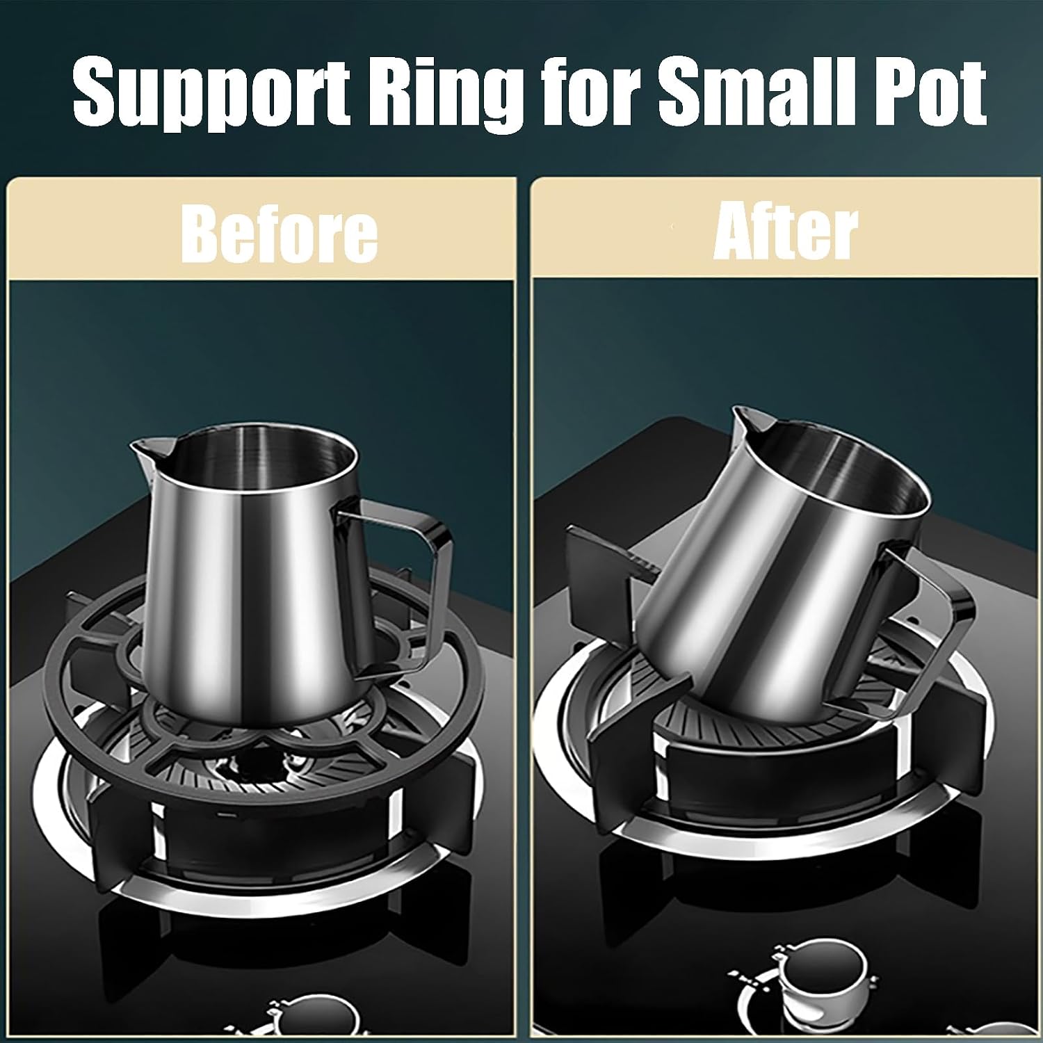 WUWEOT 2 Pack Cast Iron Wok Support Ring, 7.28 Inch Non Slip Gas Hob Ring Reducer, Metal Stovetop Stand Trivets Extender for Moka Pot Coffee Pot Small Saucepan