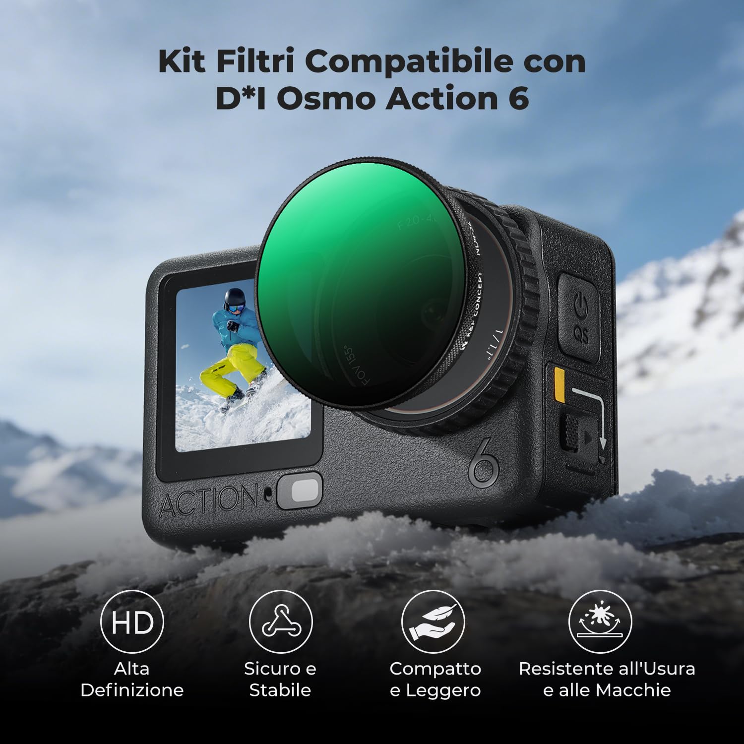 K&F CONCEPT Set di 3 Filtri a Clip CPL VND Black-Mist 1/4 compatibile con DJI Osmo Action 6, Confezione da CPL Black Promist 1/4 + ND4-32, Vetro Ottico HD Multirivestito, Accessorio per Action Camera