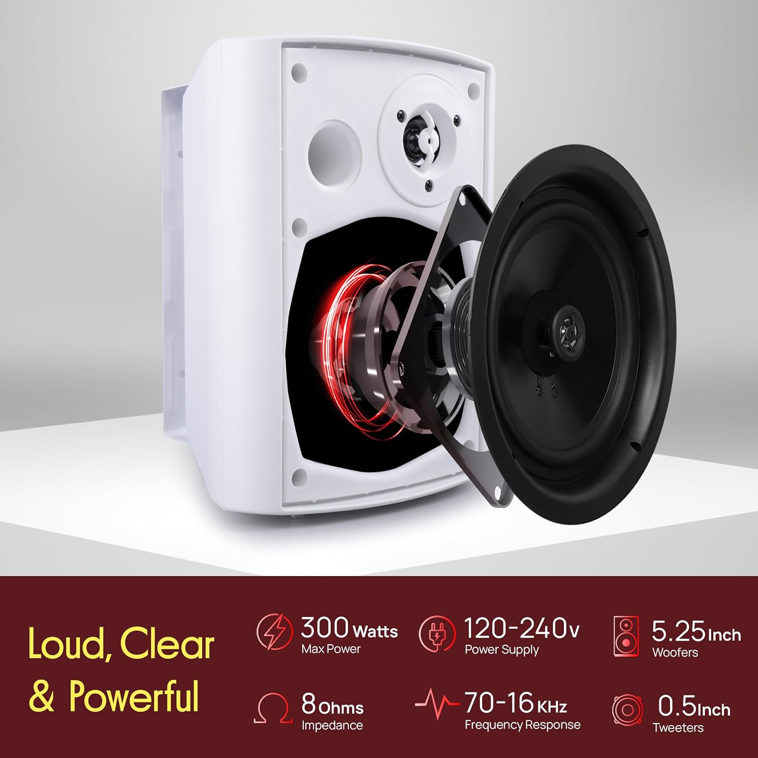 Pyle Wall Mount Home Speaker System - Active Passive Mountable Bookshelf Indoor Studio Garage Patio Stereo Sound Home Theater, Wireless Bluetooth Speaker Set W/Aux & RCA, White image 4