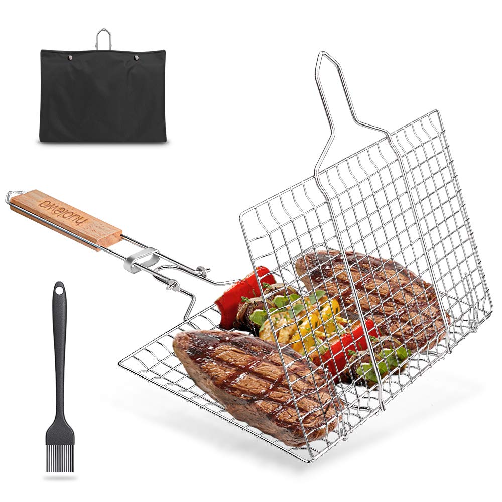 Cestino Per Barbecue In Acciaio Inox Grande Con Manico Pieghevole - Griglia Per Pollo, Carne, Verdure E Bistecche
